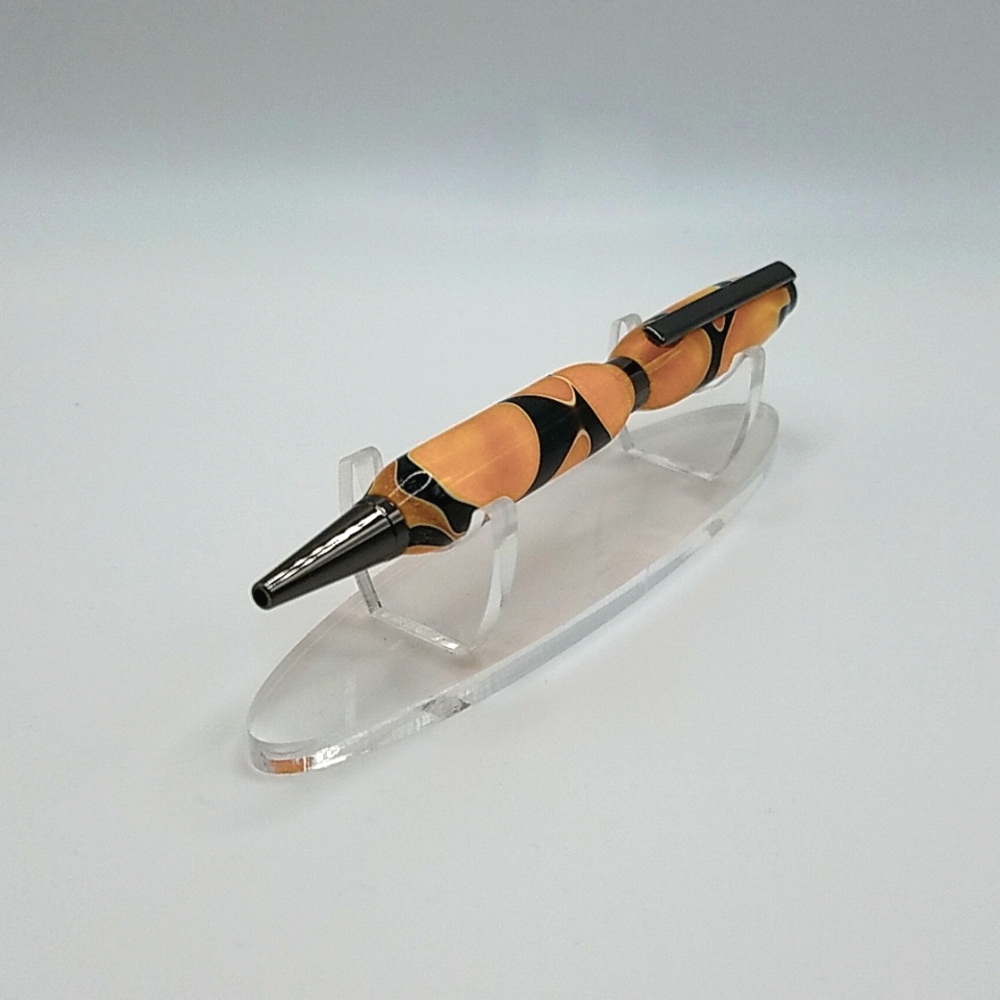 Striking Swirl Handcrafted  Black & Orange Acrylic Writing Pen